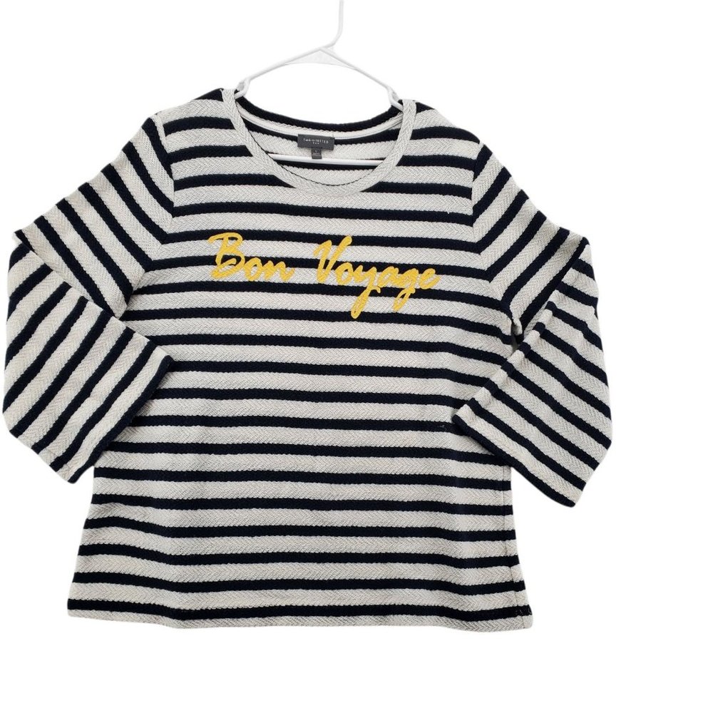 THE LIMITED Shirt Women’s 3/4 Sleeve Blue Striped Round Neck White Large